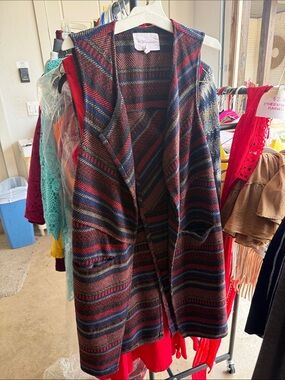 BCBGeneration Striped Knit Vest in Red, Navy & Brown